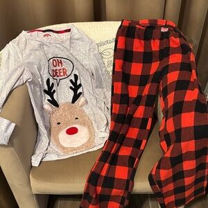 Women’s Reindeer Pajama Set - Gray and Red Medium Like New